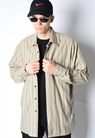 VINTAGE 90S BEIGE STRIPED LONG SLEEVE SHIRT