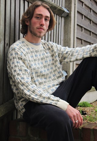 VINTAGE / 80'S / WHITE PATTERNED JUMPER