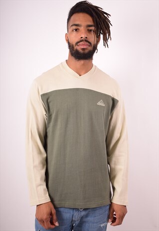 ADIDAS MENS VINTAGE SWEATSHIRT JUMPER SMALL GREEN 90S