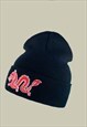 DRAGON EMBROIDERY BEANIE HAT IN BLACK