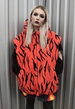Gothic fleece vest jacket handmade zebra gilet bomber orange