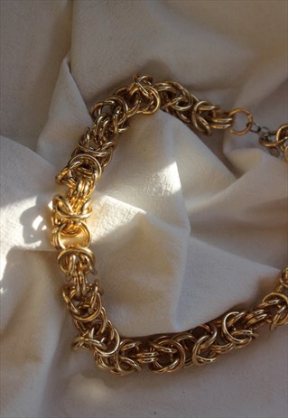 VINTAGE 80S GOLD TONE CHUNKY STATEMENT NECKLACE