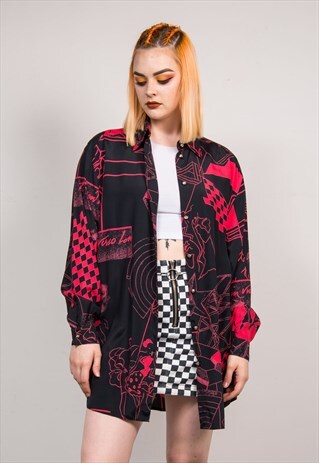 VINTAGE 90'S BLACK PATTERN LONG SLEEVE FESTIVAL SHIRT