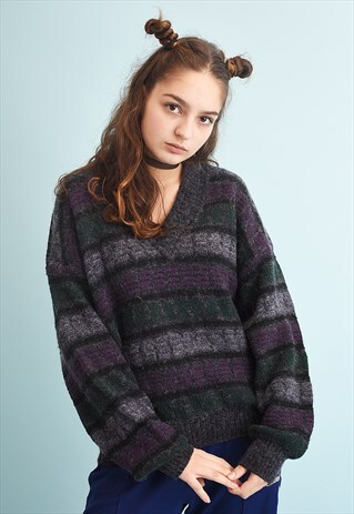 80'S RETRO JAZZY SLOUCHY STRIPED DADS KNIT JUMPER