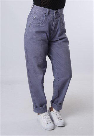 HIGH WAISTED DENIM JEANS TAPERED LEG VINTAGE UK 10 (FJCJ)