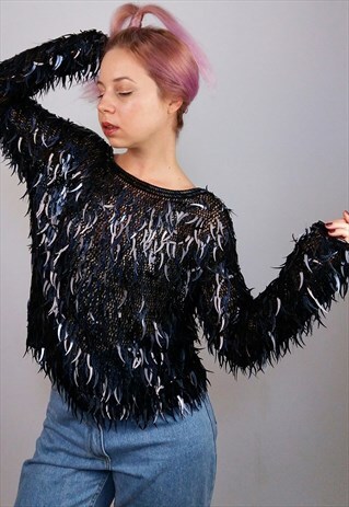 VINTAGE 90'S SEQUINS GLITTER LOOSE KNIT PARTY TOP / JUMPER