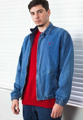 VINTAGE POLO RALPH LAUREN HARRINGTON JACKET DENIM 90S L 25.8