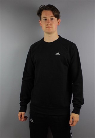 VINTAGE ADIDAS SWEATSHIRT IN BLACK WITH EMBROIDERED LOGO ON