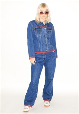 Vintage Y2K denim trouser set co-ords in blue