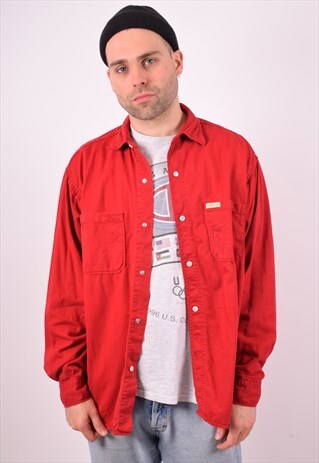 REPLAY MENS VINTAGE DENIM SHIRT XL RED 90S