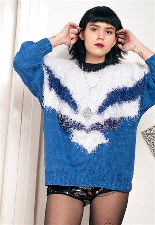 FLUFFY KNIT JUMPER - 90S VINTAGE WEIRD SWEATER