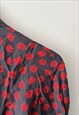 RETRO FLORAL RED N GRAY LONG BLOUSE / SHIRT - LARGE 