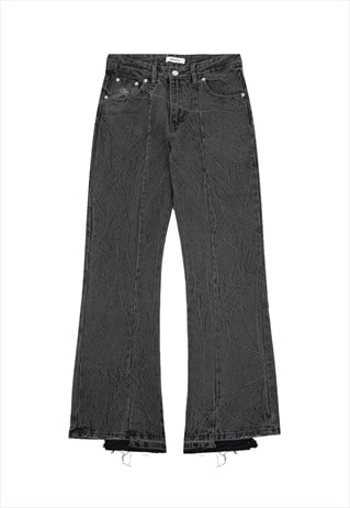 Asymmetric jeans reworked utility denim pants in acid black