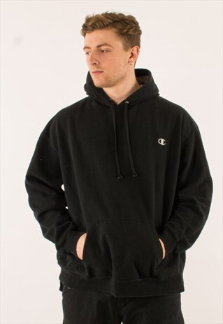 VINTAGE BLACK CHAMPION HOODIE PULLOVER XXXL