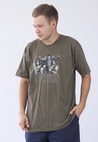 VINTAGE MENS LED ZEPPELIN KISS BIG LOGO T-SHIRT