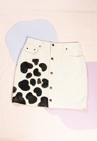 VINTAGE DENIM SKIRT 80S REWORKED PAINTED HIGH WAISTED MINI