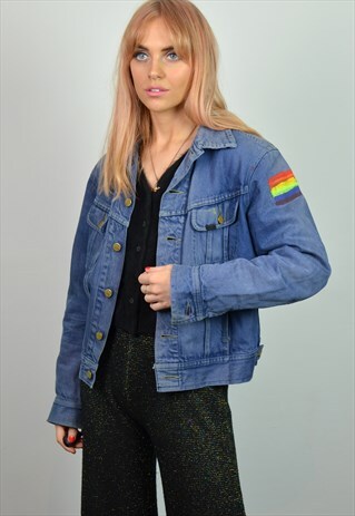 VINTAGE LEE 90S CUSTOMISED HAND PAINTED BLUE DENIM JACKET