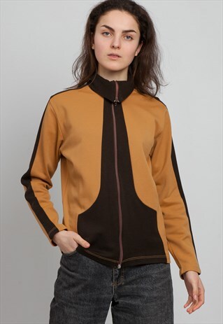 VINTAGE BROWN ZIP TRACK JACKET