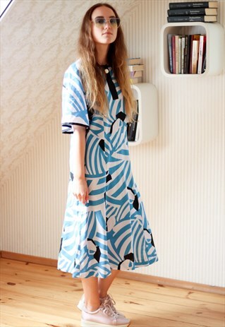 BLUE AND BEIGE STRIPES VINTAGE DRESS