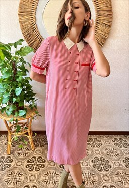 1960's vintage red and cream stripe midi dress