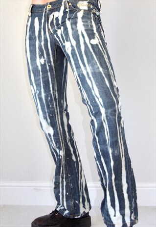 REWORKED DENIM Y2K BLEACHED STRIPPY BOOTCUT FLARED JEANS