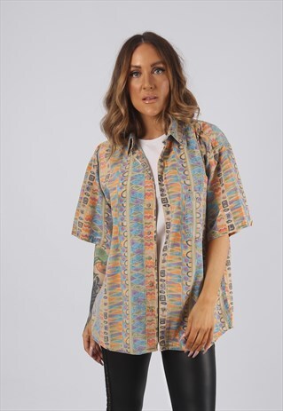 VINTAGE PRINT PATTERNED SHIRT OVERSIZED FITTED UK 14 (F2S)