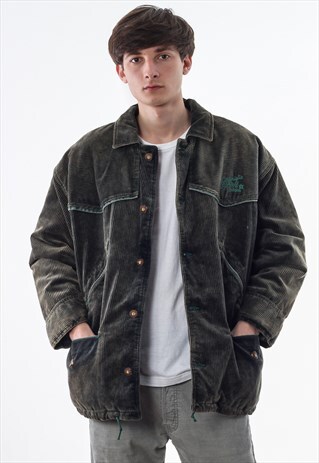 VINTAGE ADIDAS FOLKLORISTIC CORDUROY WINTER COAT 90S GREE