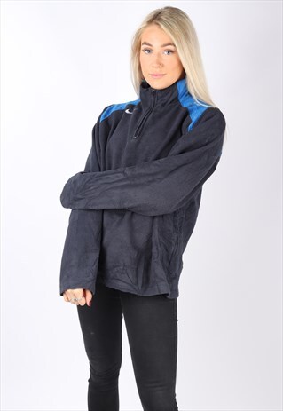 VINTAGE NIKE FLEECE JUMPER NAVY BLUE SWEATER M 8 10 1/4 ZIP