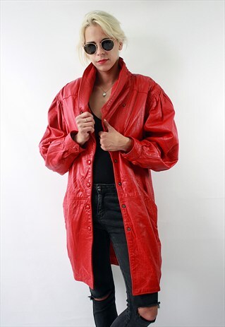 VINTAGE 80'S COOL RED UNIQUE LEATHER COAT JACKET