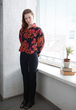 Vintage Black Floral Print Jacket