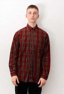 men M Shirt Long Sleeved Flannel Plaid Check Brushed Cotton