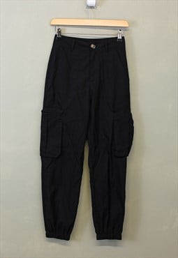 Vintage Y2K Cargo Pants Black Straight Fit With Pockets 