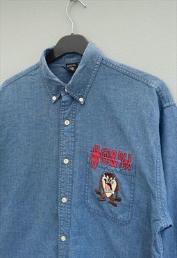 Vintage Warner bros Tasmanian devil denim shirt large 