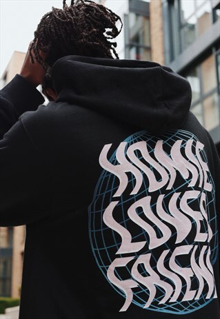OVERSIZED HOODIE IN BLACK WITH GRAPHIC PRINT TO BACK