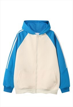 Gym hoodie blue zip up sports pullover striped jumper