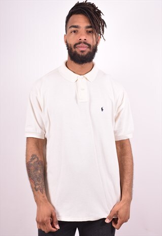 POLO RALPH LAUREN MENS VINTAGE POLO SHIRT XL WHITE 90S
