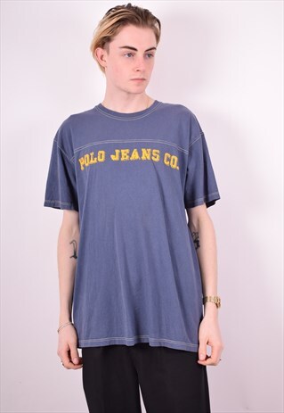 POLO RALPH LAUREN MENS VINTAGE T-SHIRT TOP LARGE BLUE 90'S