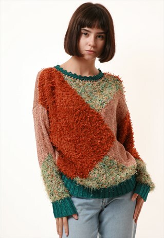 80S VINTAGE HANDKNITTED PARTY BRIGHT JUMPER 1068