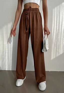 womens Gofre wide leg trousers brown