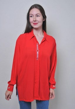 Vintage 90s evening blouse, red formal blouse long sleeve 