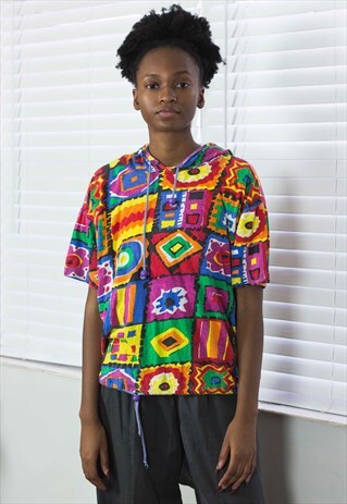 VINTAGE RETRO PATTERN T-SHIRT 90S M 7.3