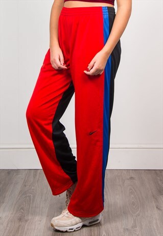 NIKE VINTAGE 90'S RED & BLACK TRACKSUIT BOTTOMS TROUSERS