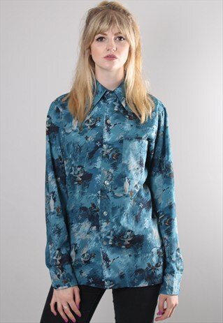VINTAGE 70S BLUE PATTERN SHIRT TOP