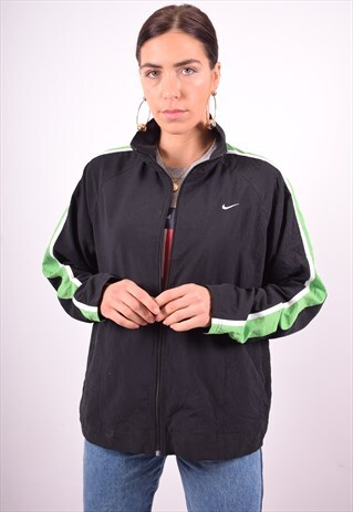 NIKE WOMENS VINTAGE TRACKSUIT TOP JACKET LARGE BLACK 90'S