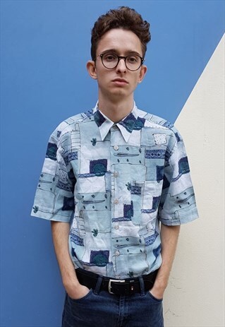 VINTAGE BLUE PATTERNED SHIRT