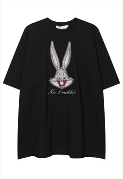 Bunny cartoon t-shirt rabbit tee grunge patch top in black