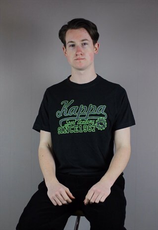 VINTAGE KAPPA T-SHIRT IN BLACK WITH EMBROIDERED LOGO.