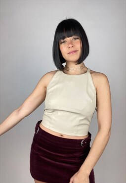 Vintage 00s faux leather cropped top in Beige