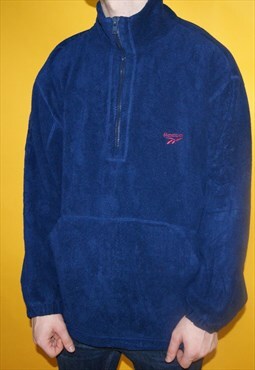 Vintage 90s Reebok Navy Blue Quarter Zip Fleece Jumper Large