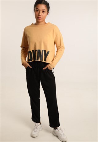 VINTAGE DKNY PRINTED SPELL OUT CROPPED SWEATSHIRT